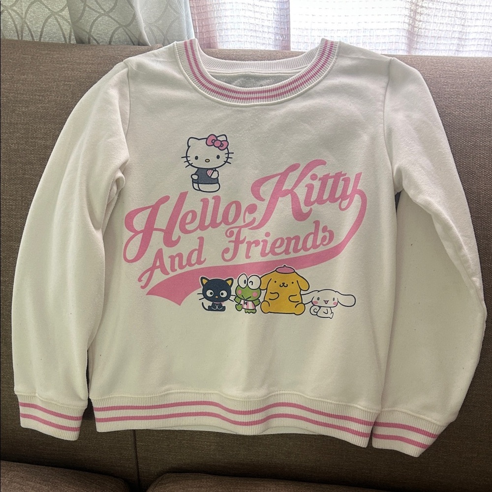 Hello Kitty White & Pink Crewneck Sweatshirt with Character Print